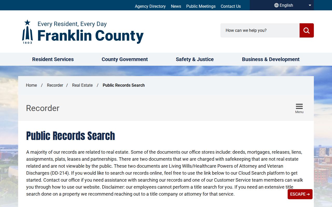 Norwich Township residents directory Recorder public records search