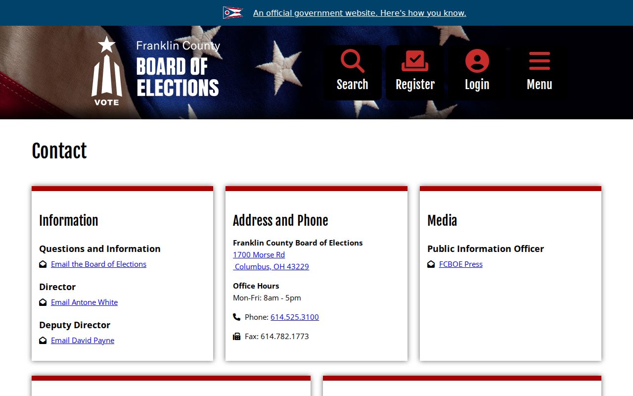 Norwich Township resident lookup Franklin County Board of Elections contact page
